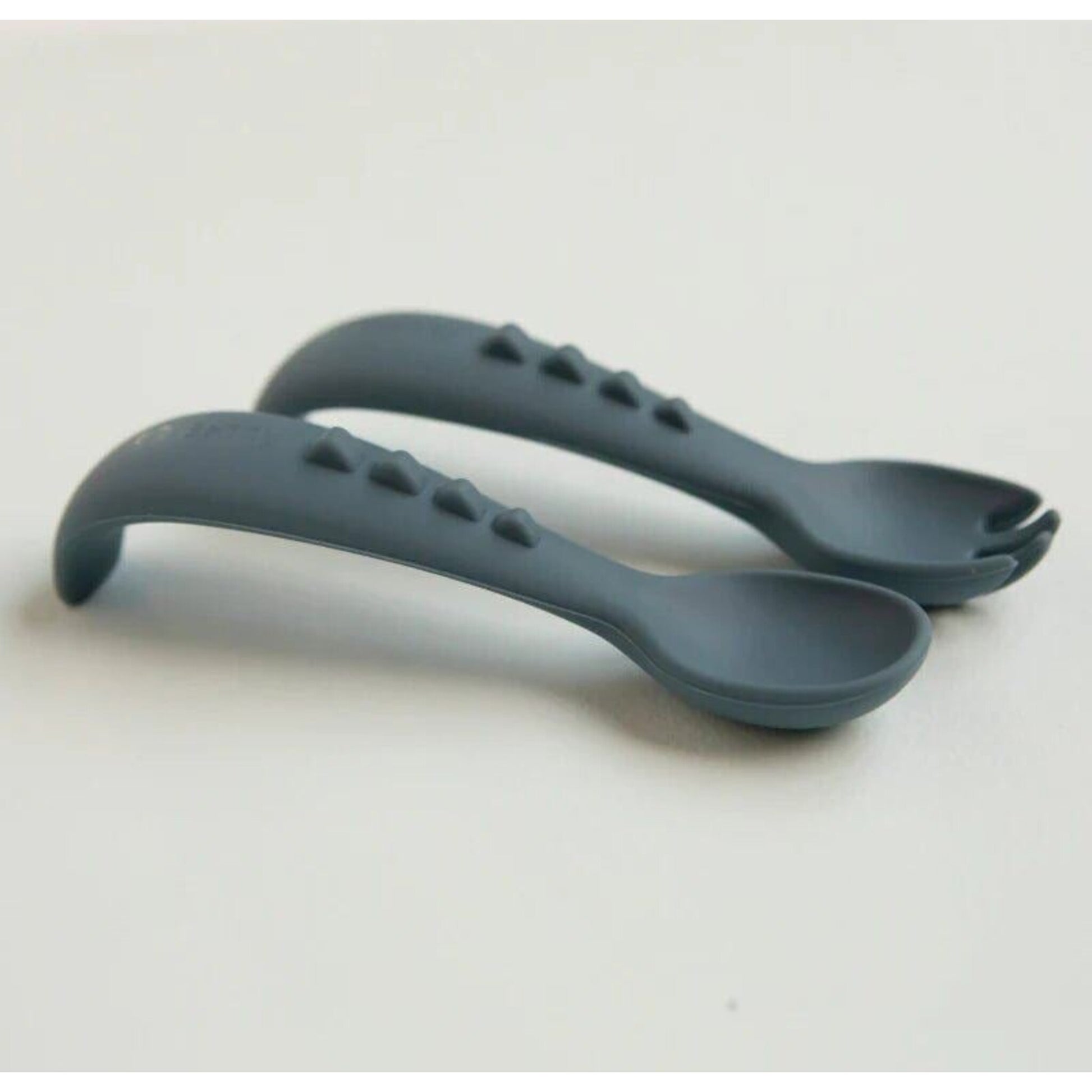 All4Ella Silicone Comfy Grip Cutlery Spoon + Fork Set - Slate Blue | Aster & Ruby