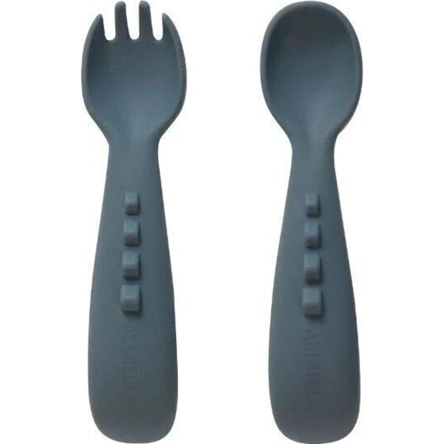 All4Ella Silicone Comfy Grip Cutlery Spoon + Fork Set - Slate Blue | Aster & Ruby