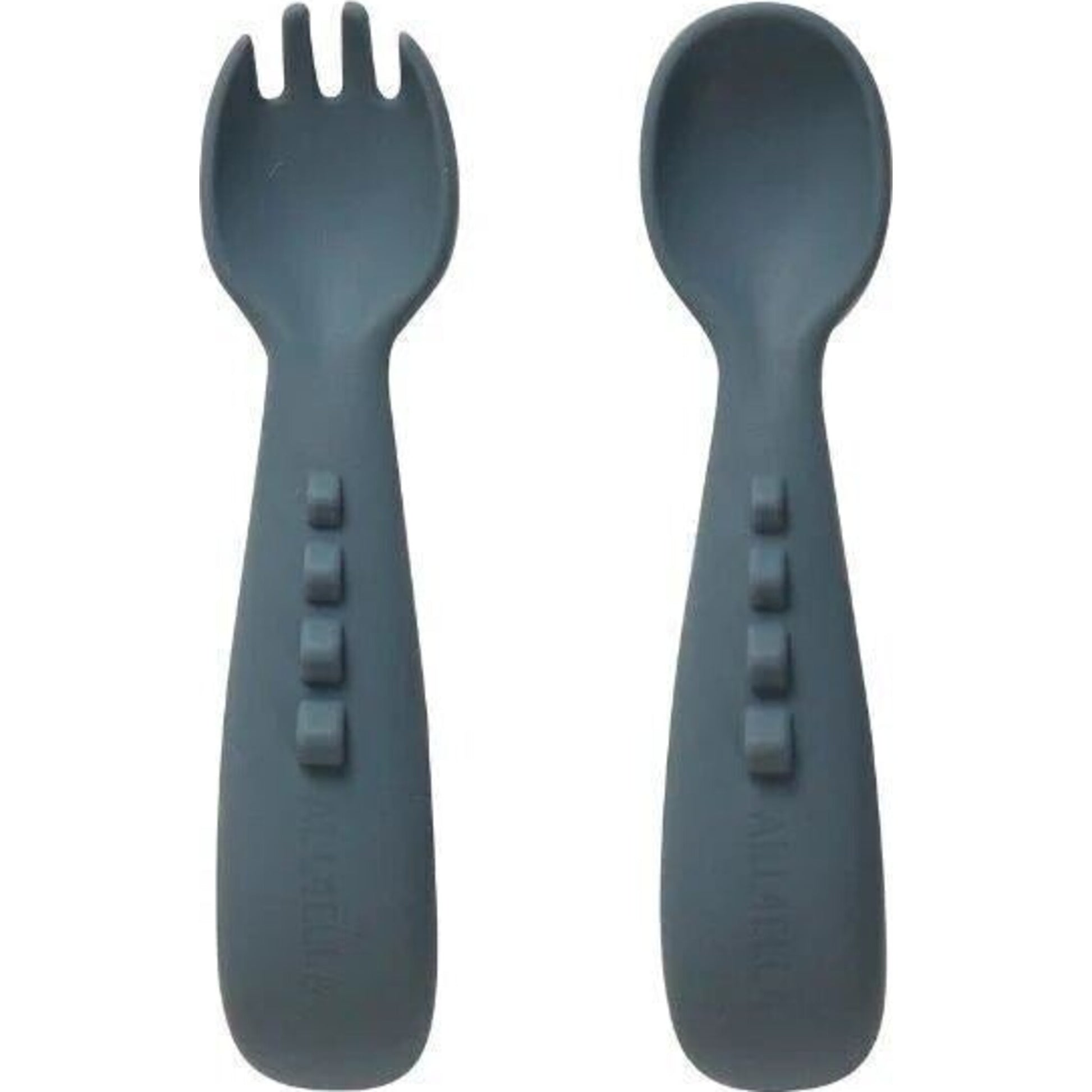 All4Ella Silicone Comfy Grip Cutlery Spoon + Fork Set - Slate Blue | Aster & Ruby