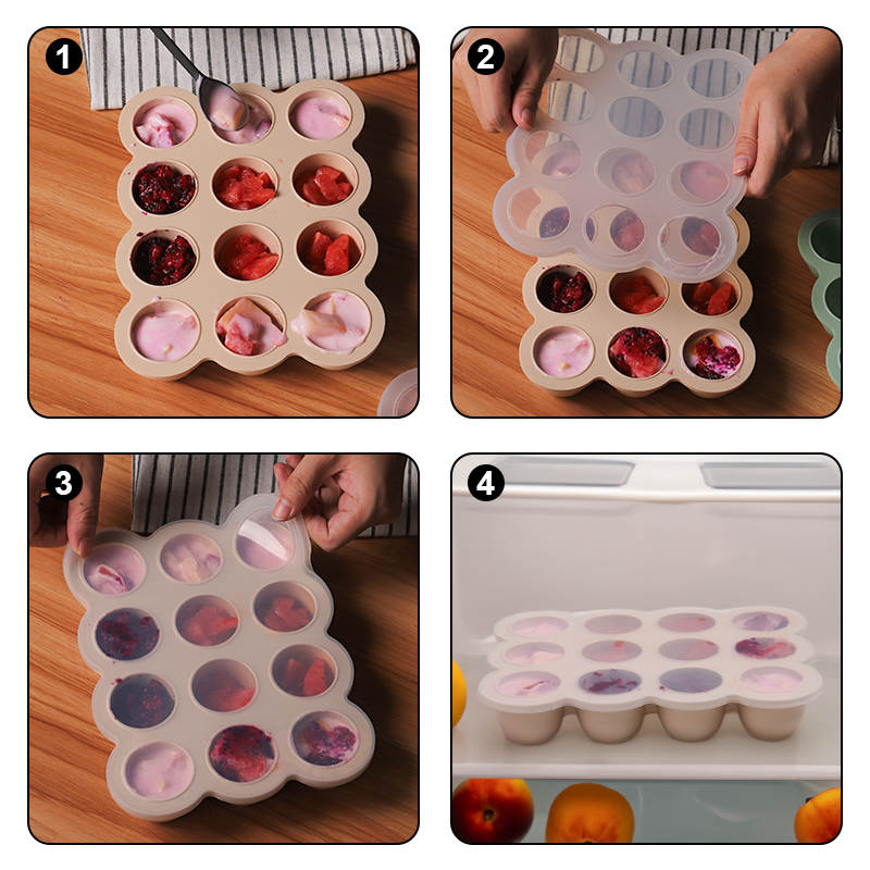 Silicone Feeder Frozen Food Tray - 12 Compartments 30ml (Cream)