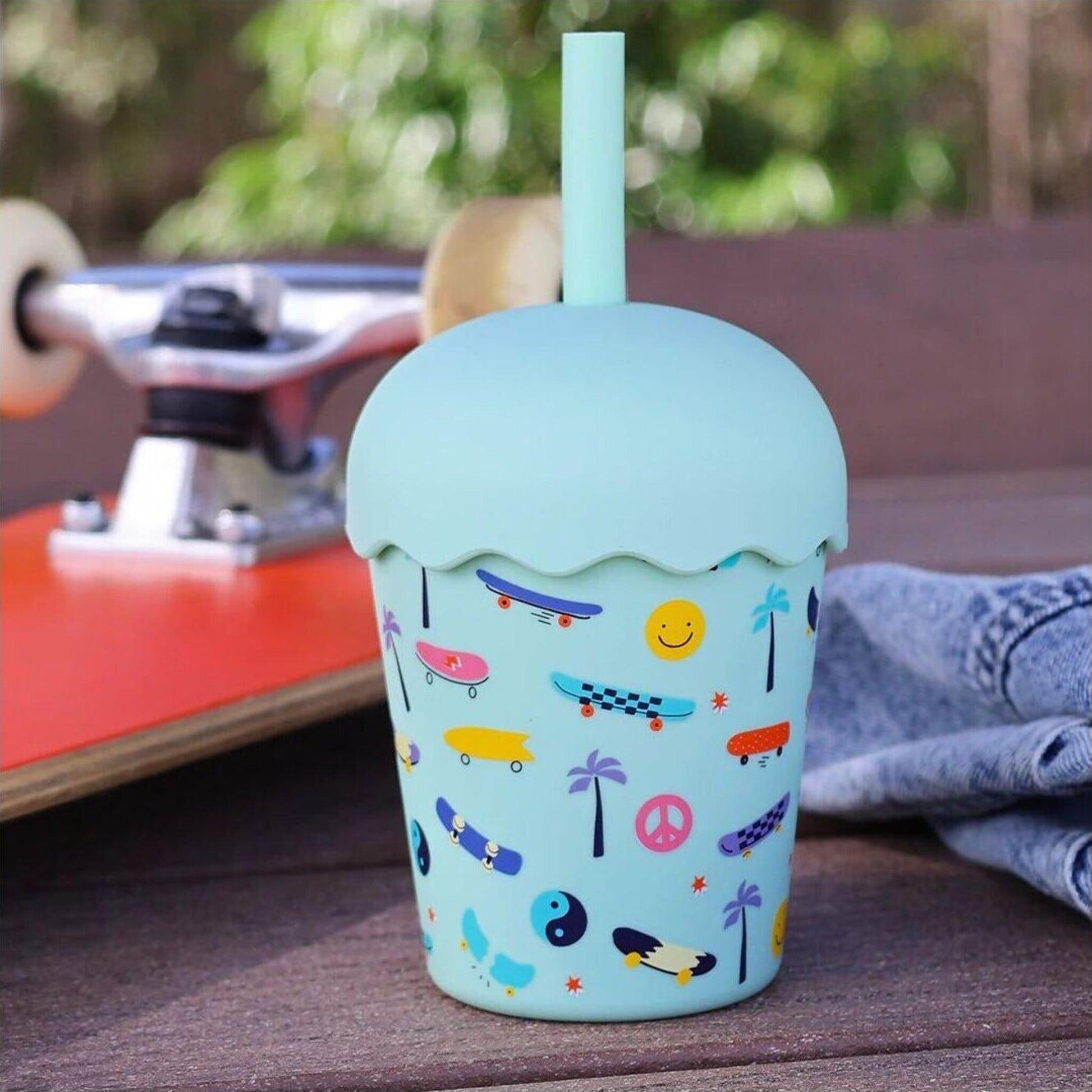 Chino Club Skate Aqua Mini Smoothie Cup & Straw 200ml | Aster & Ruby