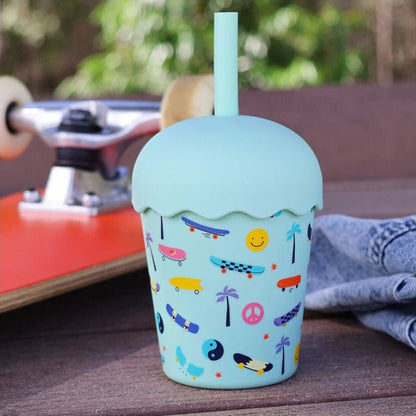 Chino Club Skate Aqua Mini Smoothie Cup & Straw 200ml | Aster & Ruby
