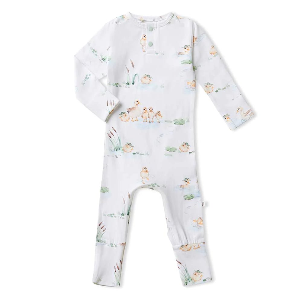 Snuggle Hunny Duck pond LS Growsuit-Aster & Ruby