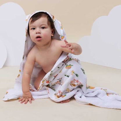 Snuggle Hunny Farm Organic Hooded Baby Towel-Aster & Ruby