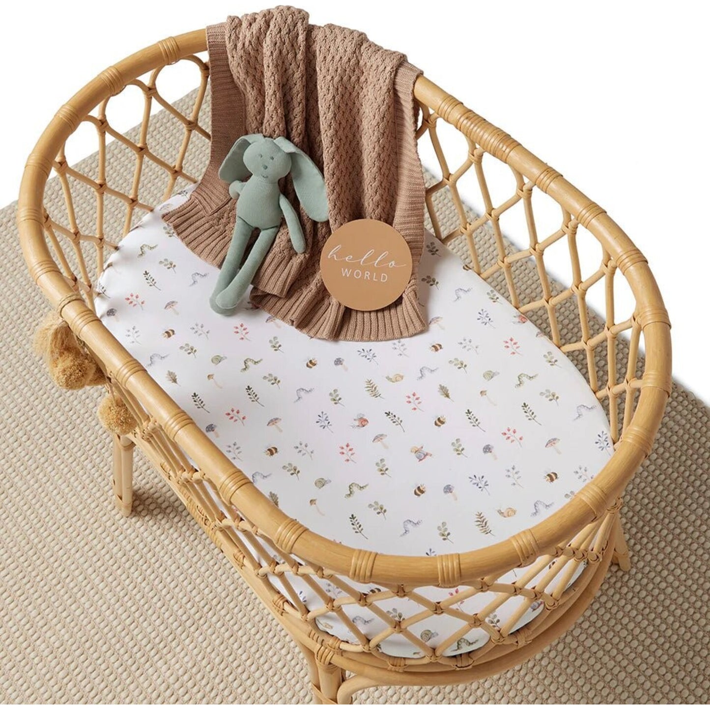 Snuggle Hunny Fitted Bassinet Sheet/ Change Pad Cover - Garden Friends - Aster & Ruby