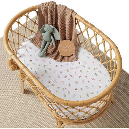 Snuggle Hunny Fitted Bassinet Sheet/ Change Pad Cover - Garden Friends - Aster & Ruby