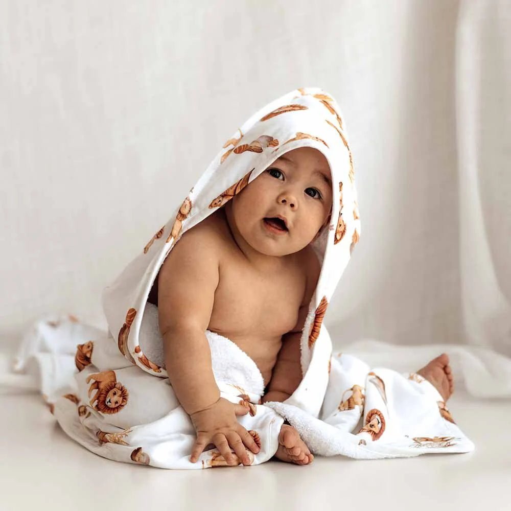 Snuggle Hunny Lion Organic Hooded Baby Towel-Aster & Ruby
