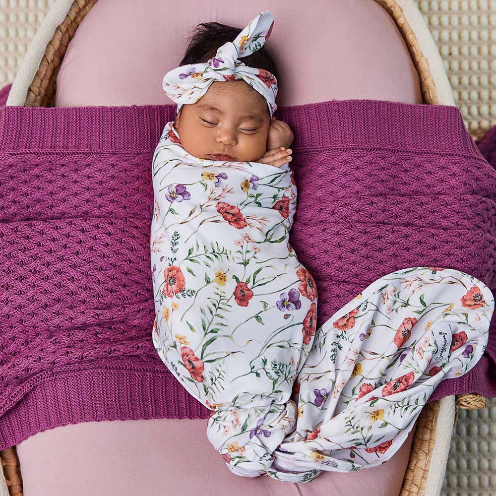 Snuggle Hunny Meadow Organic Jersey Wap & Topknot Set-Aster & Ruby