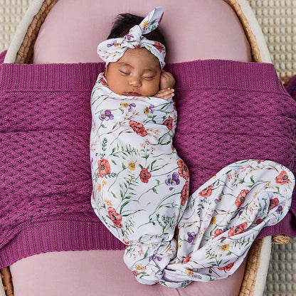 Snuggle Hunny Meadow Organic Jersey Wap & Topknot Set-Aster & Ruby