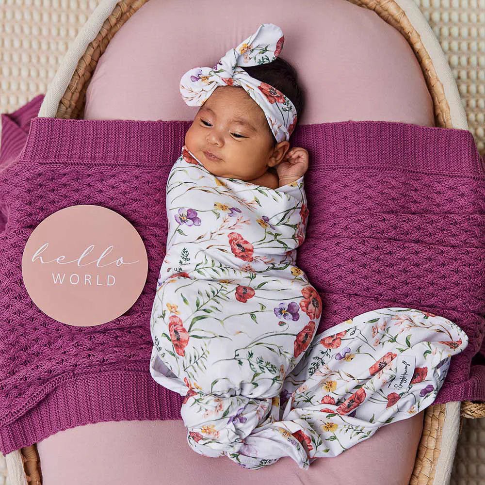 Snuggle Hunny Meadow Organic Jersey Wap & Topknot Set-Aster & Ruby