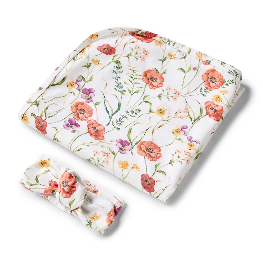 Snuggle Hunny Meadow Organic Jersey Wap & Topknot Set-Aster & Ruby