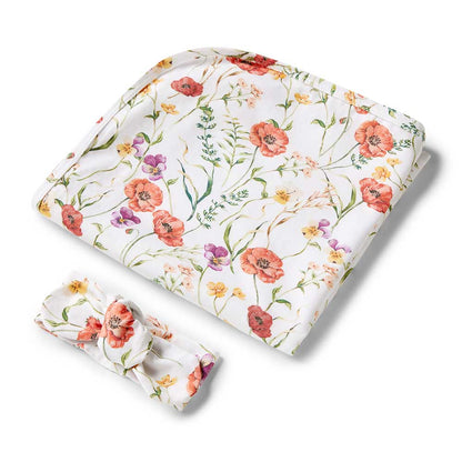 Snuggle Hunny Meadow Organic Jersey Wap & Topknot Set-Aster & Ruby