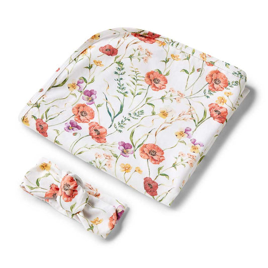 Snuggle Hunny Meadow Organic Jersey Wap & Topknot Set-Aster & Ruby