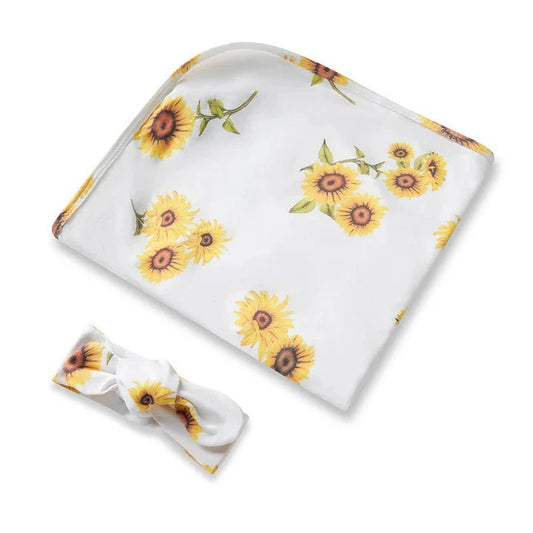 Snuggle Hunny Organic Cotton Baby Wrap & Topknot Set - Aster & Ruby