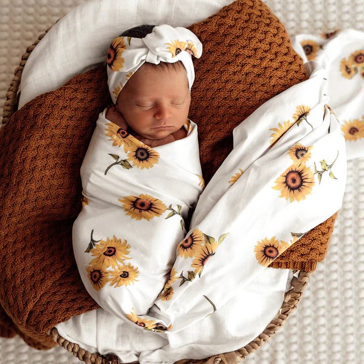 Snuggle Hunny Organic Cotton Baby Wrap & Topknot Set - Aster & Ruby
