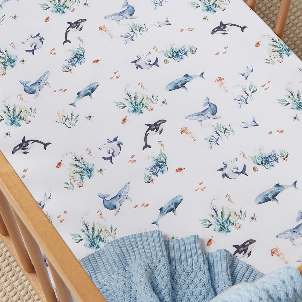 Snuggle Hunny Kids Snuggle Hunny Organic Fitted Cot Sheet - Ocean | Aster & Ruby