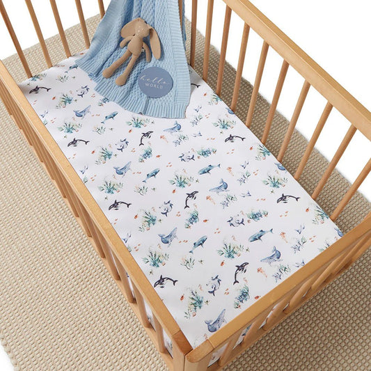 Snuggle Hunny Kids Snuggle Hunny Organic Fitted Cot Sheet - Ocean | Aster & Ruby