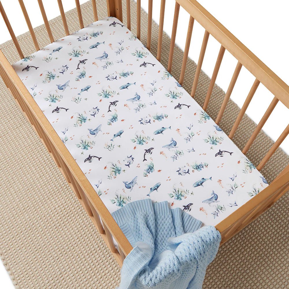 Snuggle Hunny Kids Snuggle Hunny Organic Fitted Cot Sheet - Ocean | Aster & Ruby