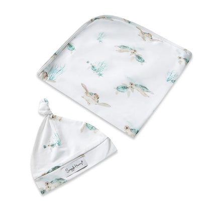 Snuggle Hunny Organic Jersey Wrap & Beanie Set - Turtle - Aster & Ruby