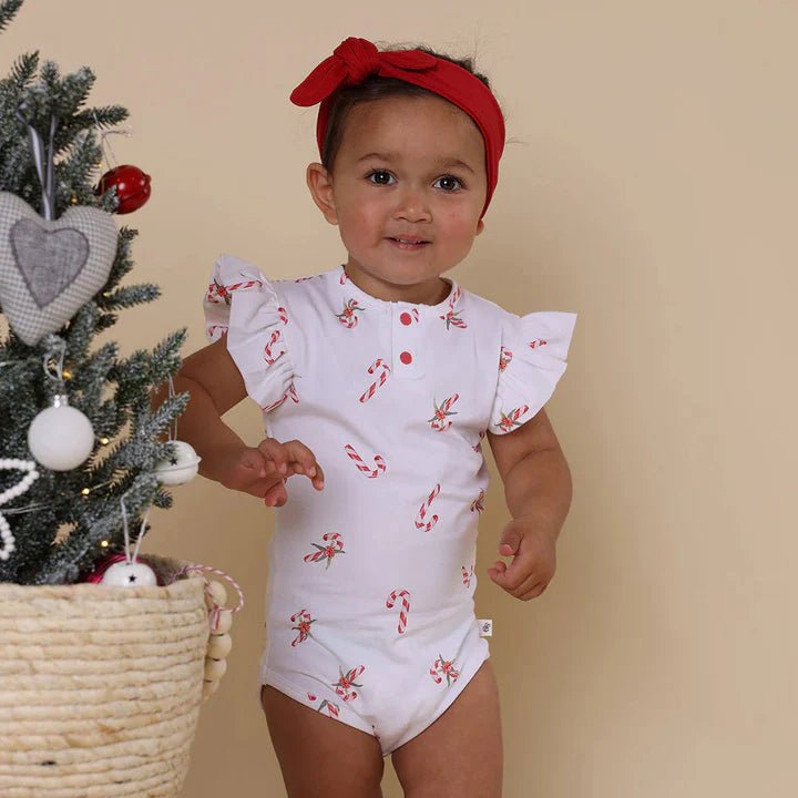 Snuggle Hunny SS Bodysuit w/ Frill - Candy Cane - Aster & Ruby