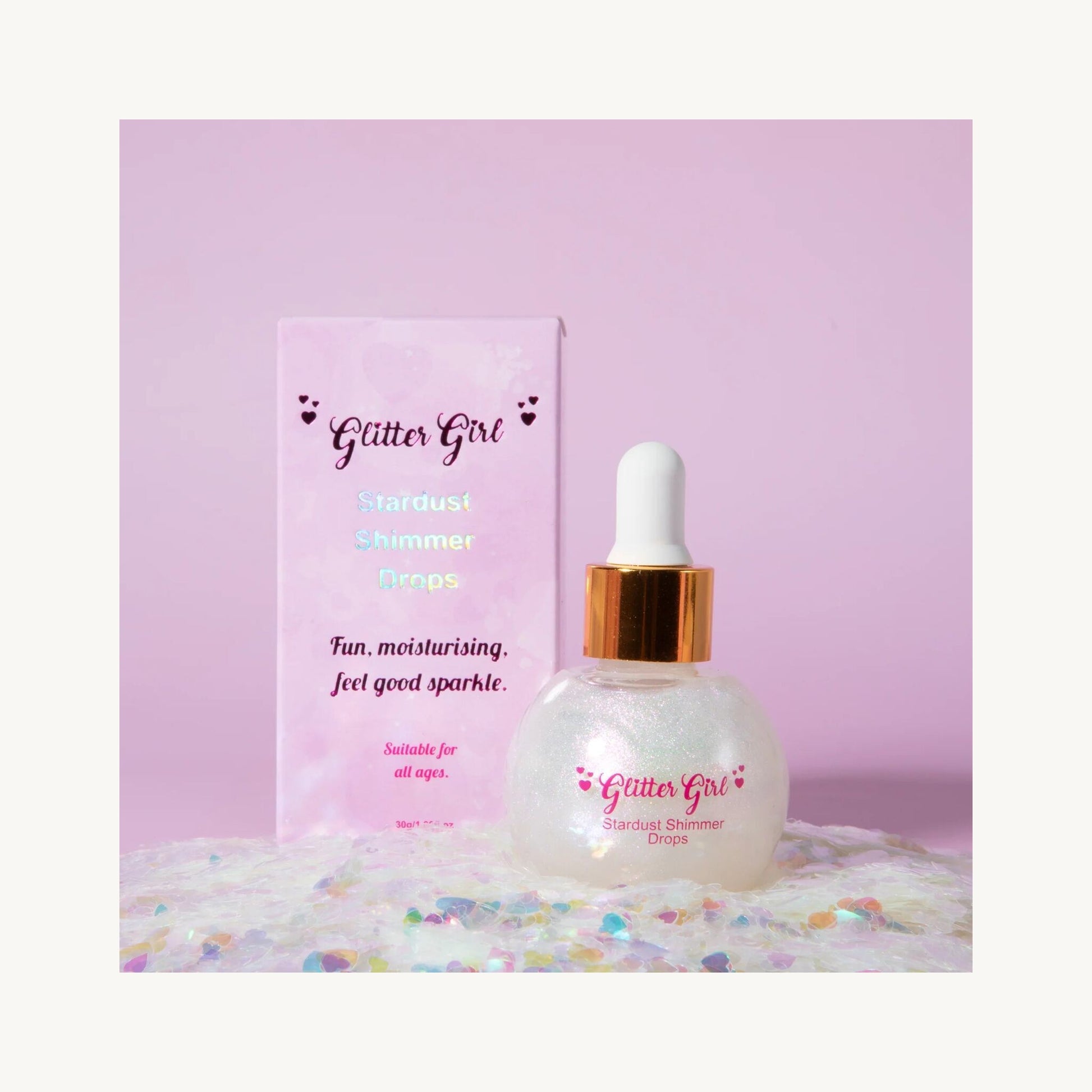 Stardust Shimmer Drops – Pink-Pearl Glow for Face & Body – children's product by Glitter Girl | Aster & Ruby