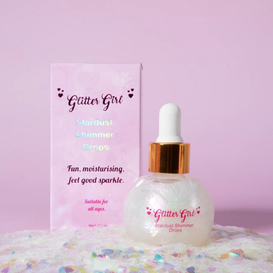 Glitter Girl Stardust Shimmer Drops – Pink-Pearl Glow for Face & Body | Aster & Ruby