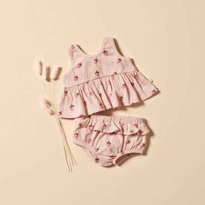 Strawberry Kisses Organic Ruffle Set - Aster & Ruby