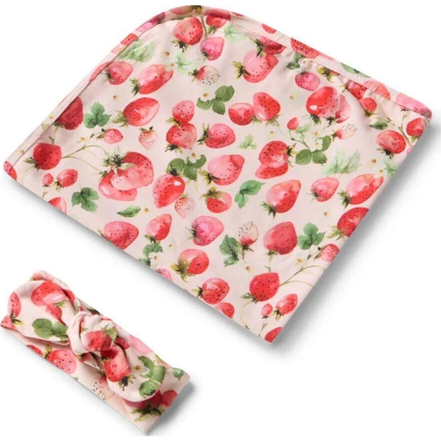 Snuggle Hunny Strawberry Organic Jersey Wrap & Topknot Set | Aster & Ruby
