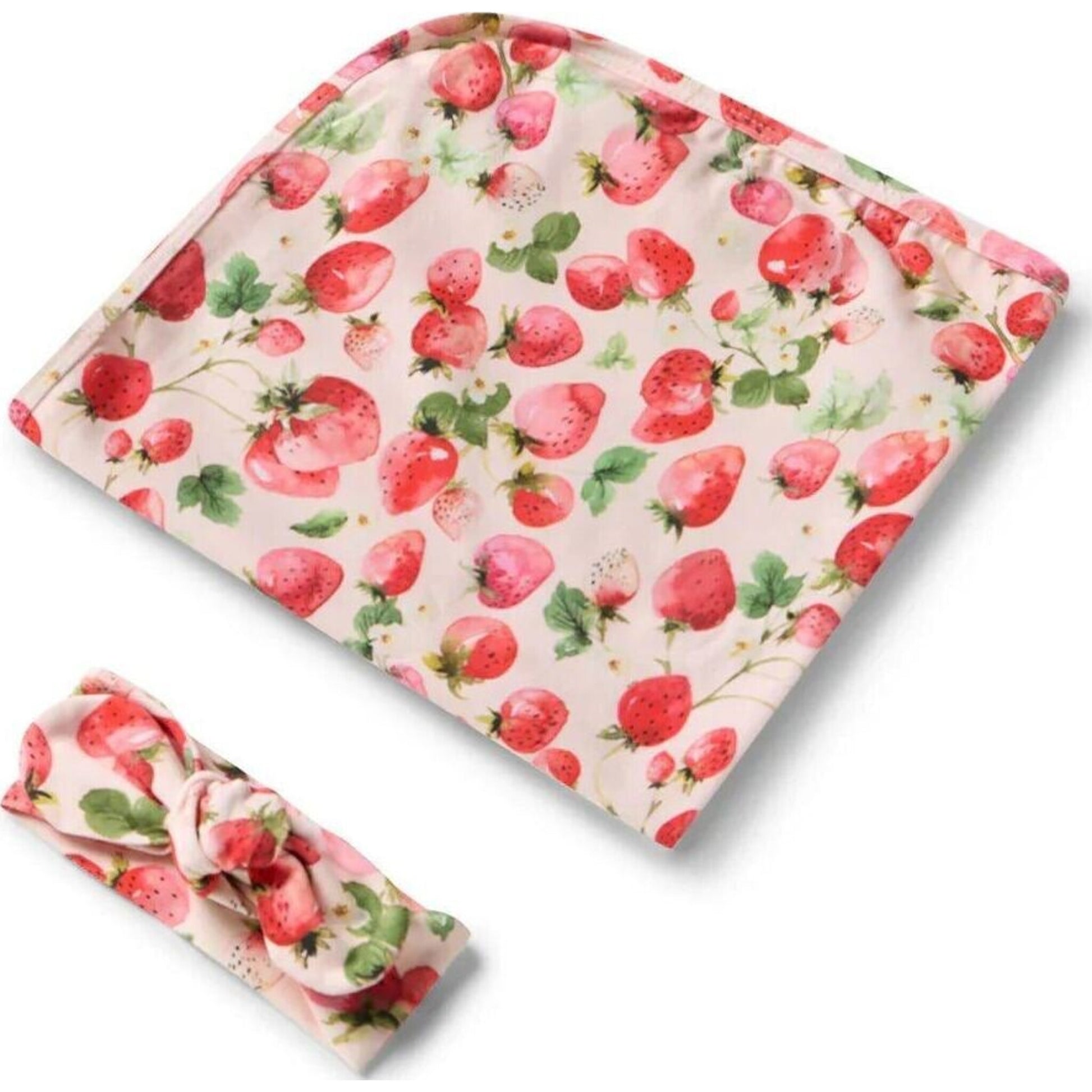 Snuggle Hunny Strawberry Organic Jersey Wrap & Topknot Set | Aster & Ruby