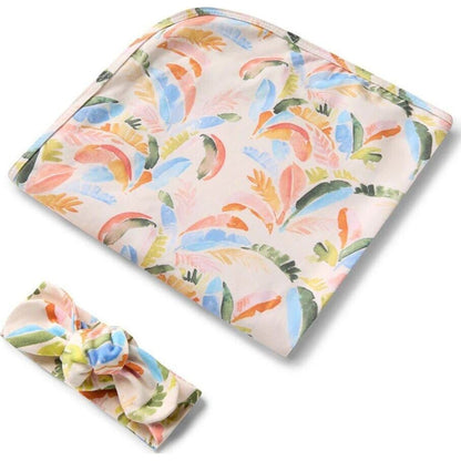Snuggle Hunny Kids Summer Palm Organic Jersey Wrap & Topknot Set | Aster & Ruby