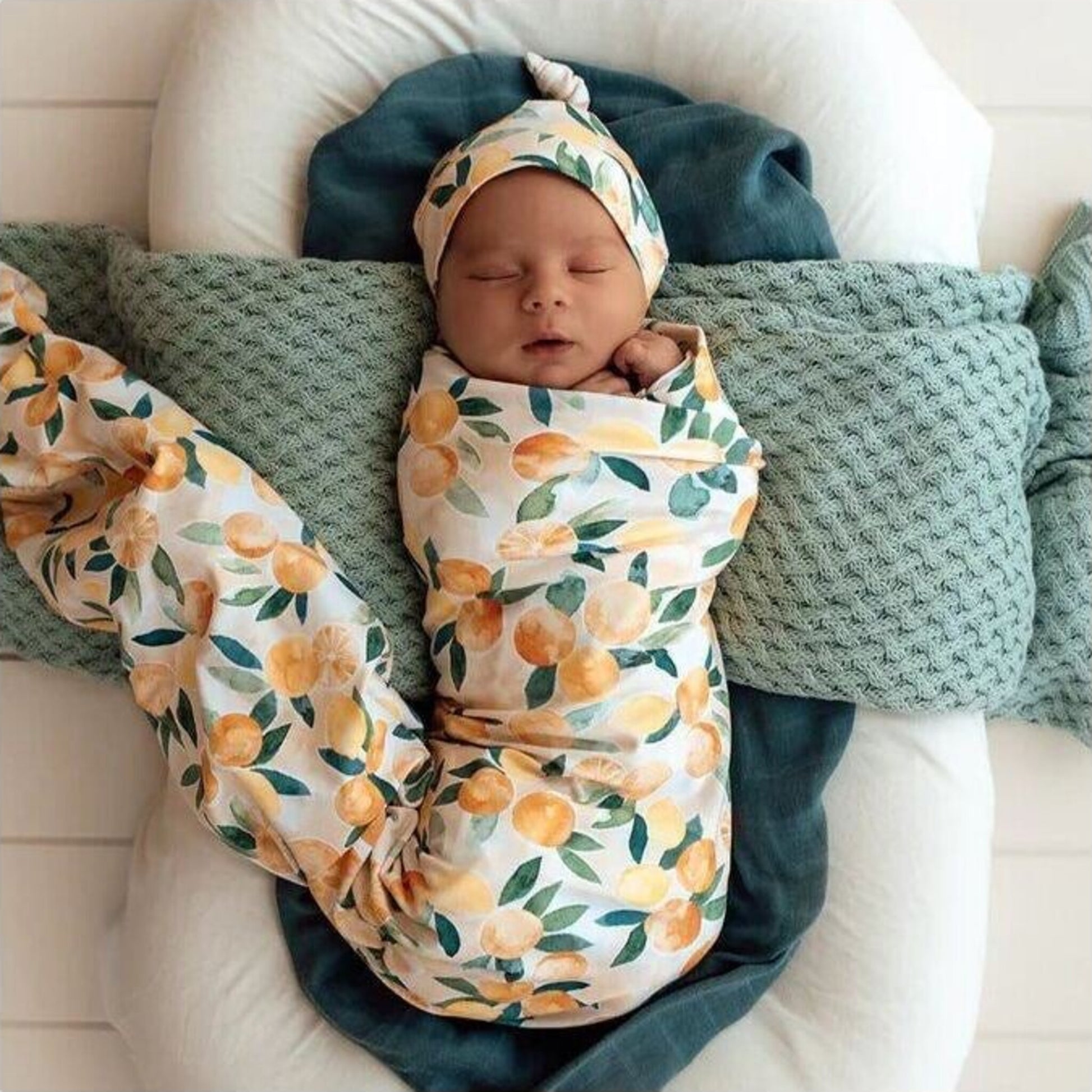 Snuggle Hunny Sunny Citrus Organic Jersey Wrap & Beanie Set | Aster & Ruby
