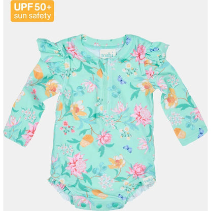 Toshi Swim Onesie L/S Ripple Waratah Mint | Aster & Ruby