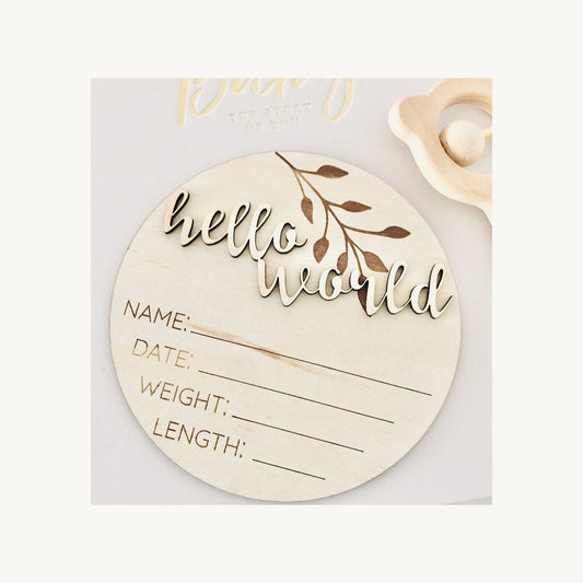 Timber Tinkers Hello World Classic Birth Announcement Disc | Aster & Ruby