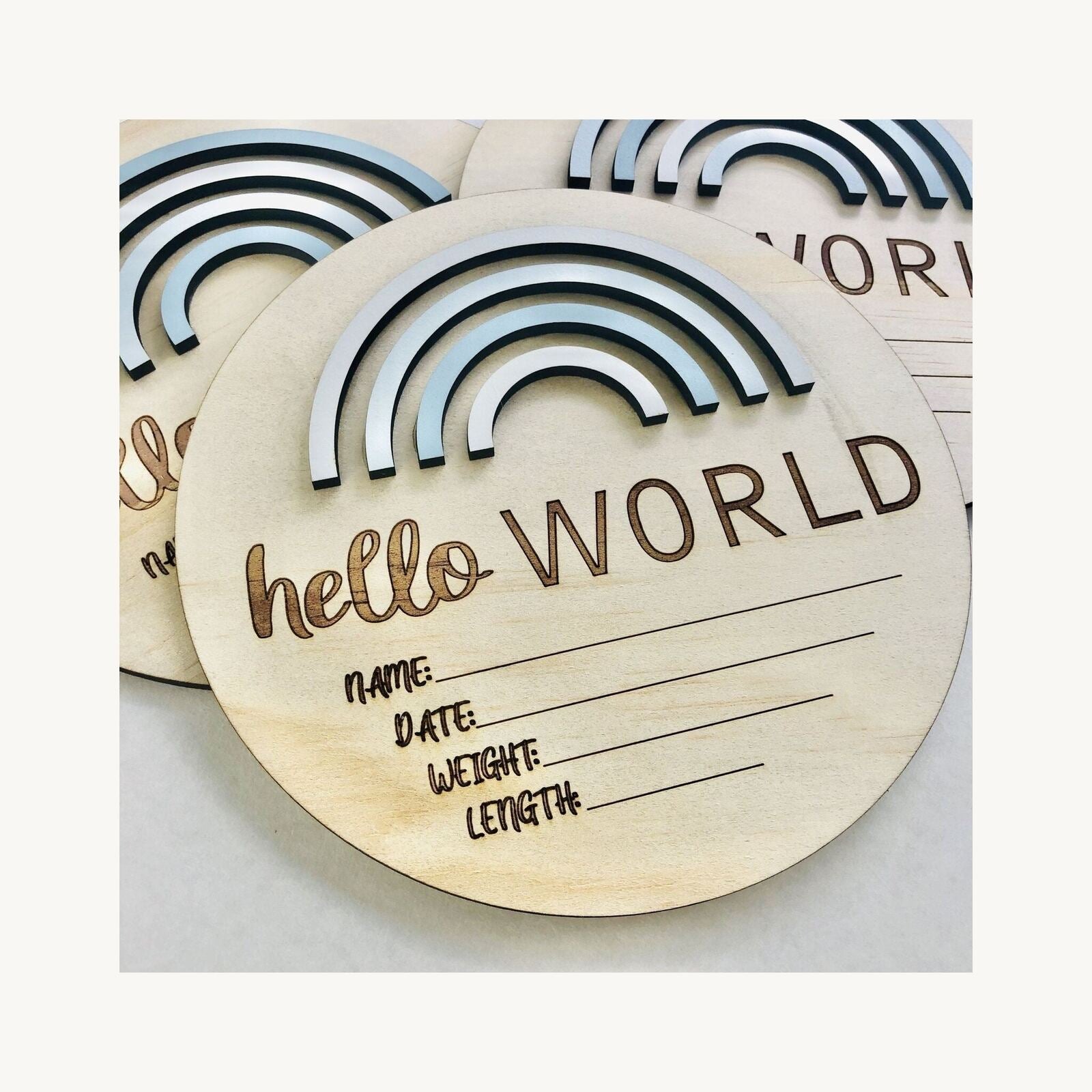 Timber Tinkers Hello World Rainbow Birth Announcement Blue Skies | Aster & Ruby