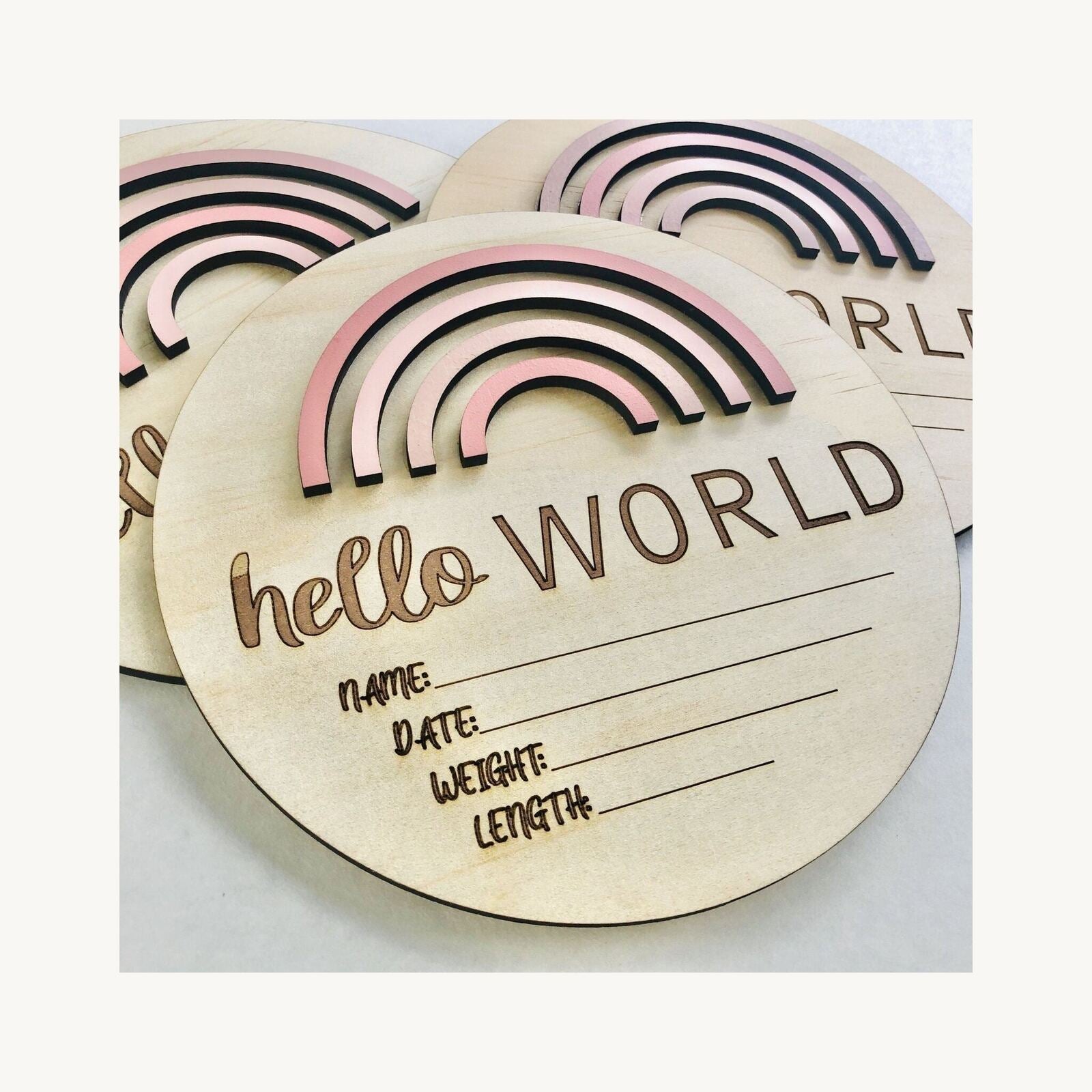 Timber Tinkers Hello World Rainbow Birth Announcement Pretty Pinks | Aster & Ruby