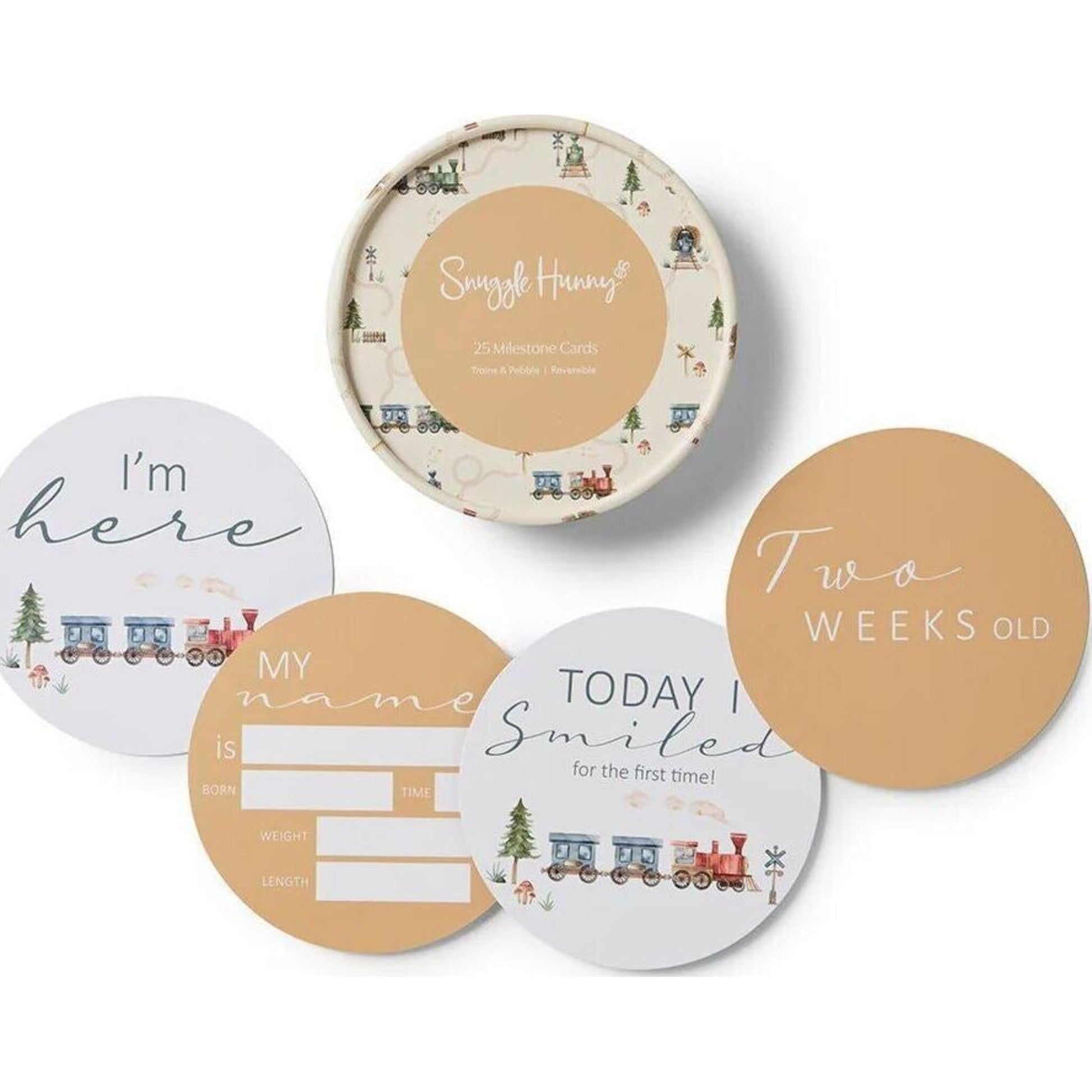Snuggle Hunny Kids Trains & Pebble Reversible Milestone Cards | Aster & Ruby