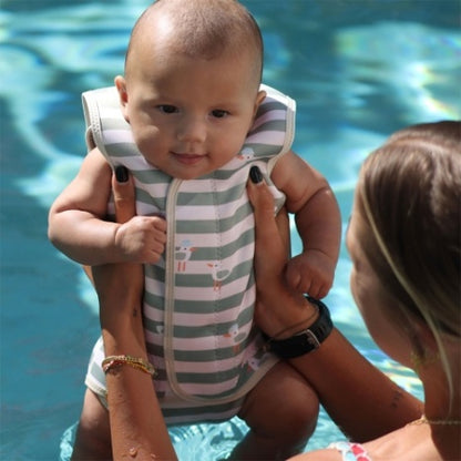 Natural Rubber Baby Wetsuit Sammy the Seagull Green Stripe