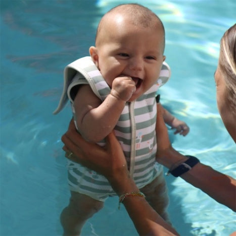 Natural Rubber Baby Wetsuit Sammy the Seagull Green Stripe