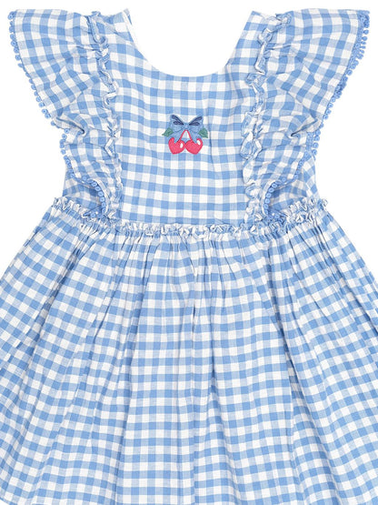 Dusty Blue Gingham Bow Dress