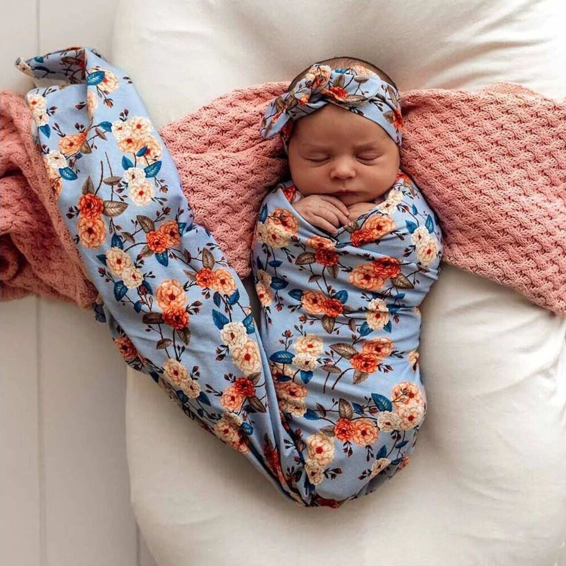 Snuggle Hunny Kids Vintage Blossom Organic Jersey Wrap & Topknot Set | Aster & Ruby