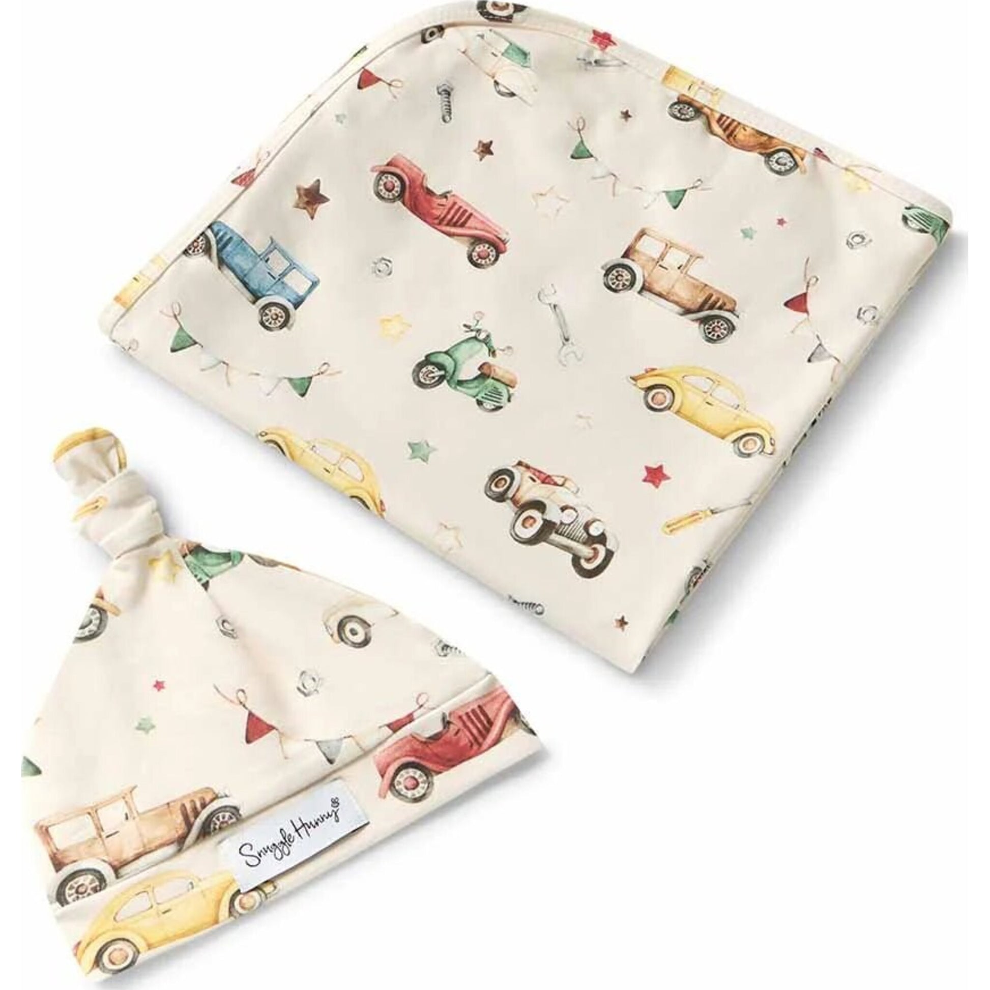 Snuggle Hunny Vintage Cars Organic Jersey Wrap & Beanie Set | Aster & Ruby