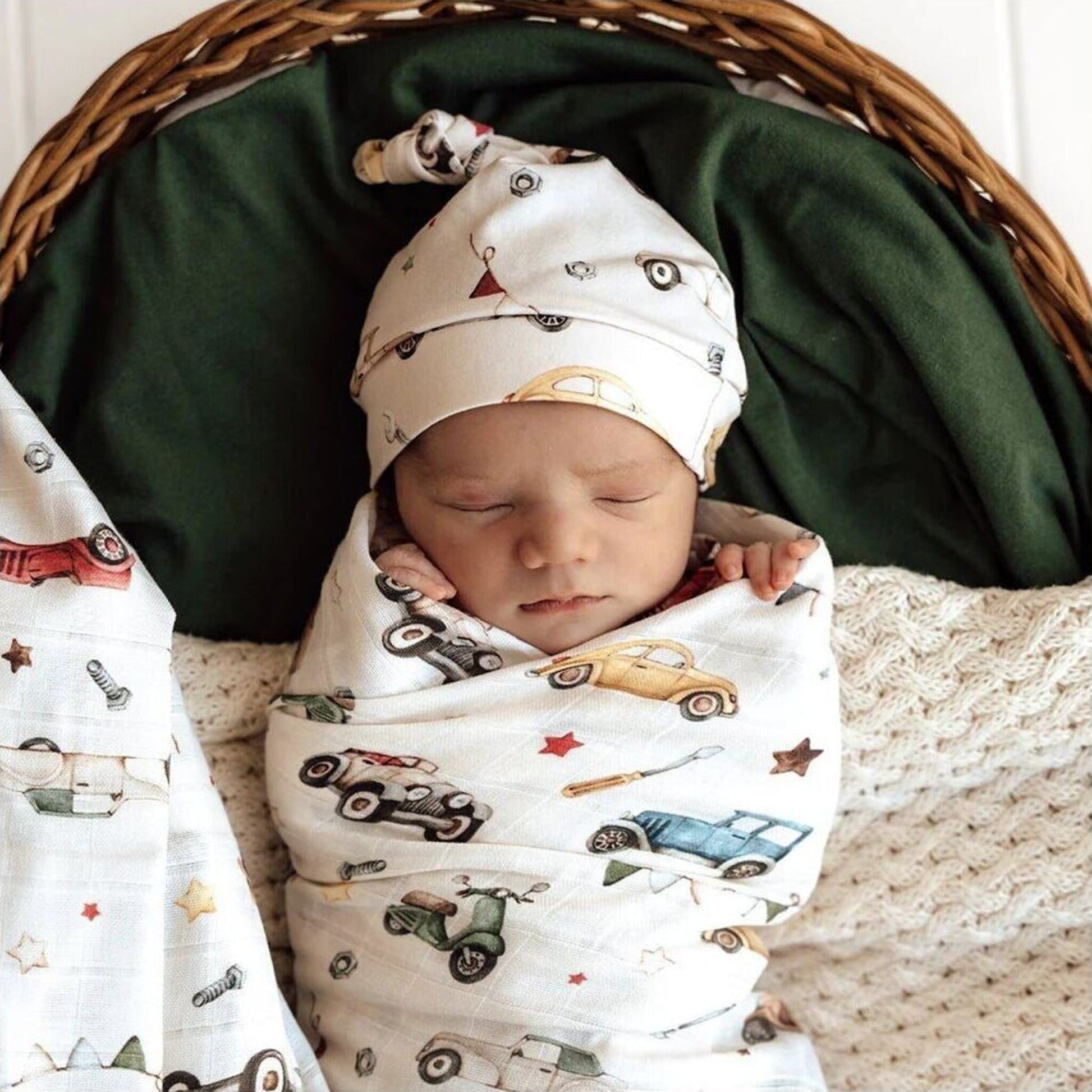 Snuggle Hunny Vintage Cars Organic Muslin Wrap | Aster & Ruby