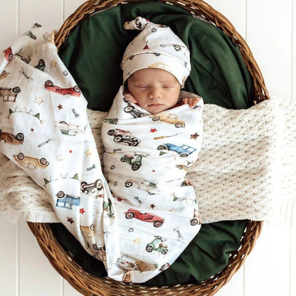 Snuggle Hunny Vintage Cars Organic Muslin Wrap | Aster & Ruby