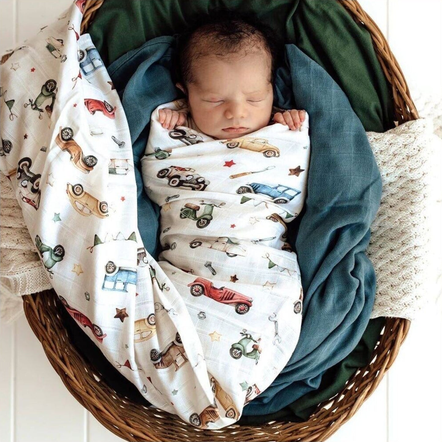 Snuggle Hunny Vintage Cars Organic Muslin Wrap | Aster & Ruby