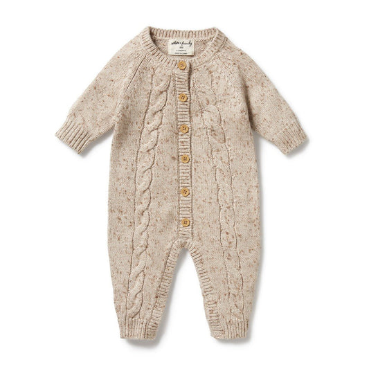 Wilson & Frenchy Almond Fleck Knitted Cable Growsuit-Aster & Ruby