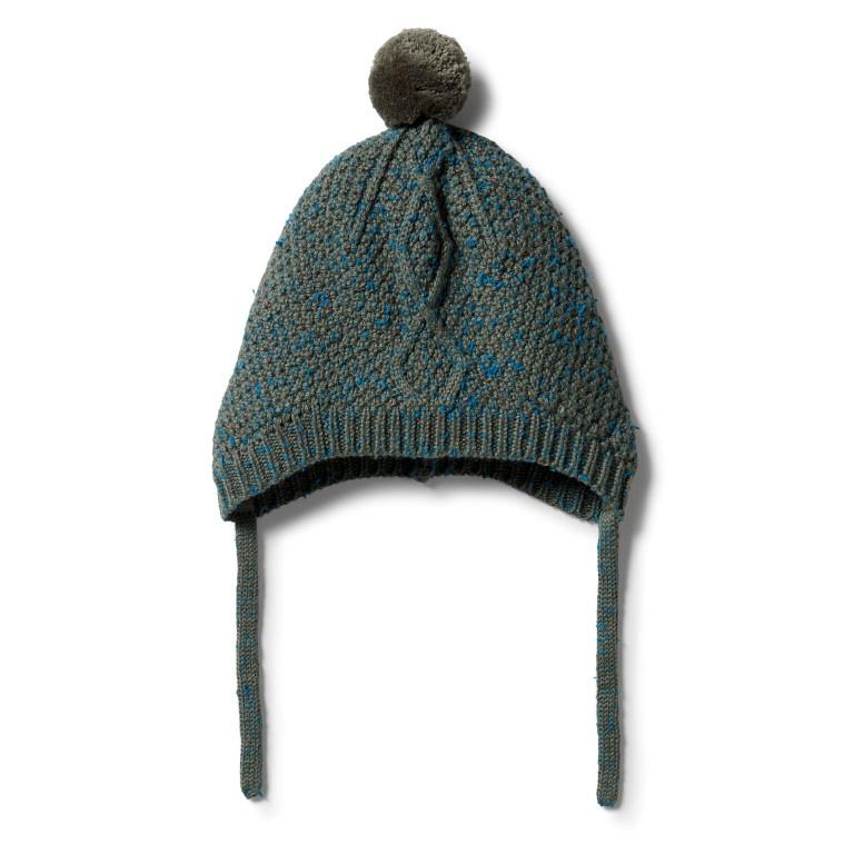 Wilson & Frenchy Knitted Cable Bonnet Dusty Olive Fleck-Aster & Ruby