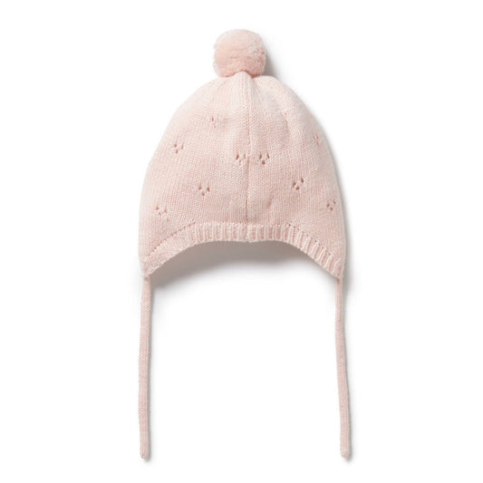 Wilson & Frenchy Knitted Pink Knitted Pointelle Bonnet-Aster & Ruby