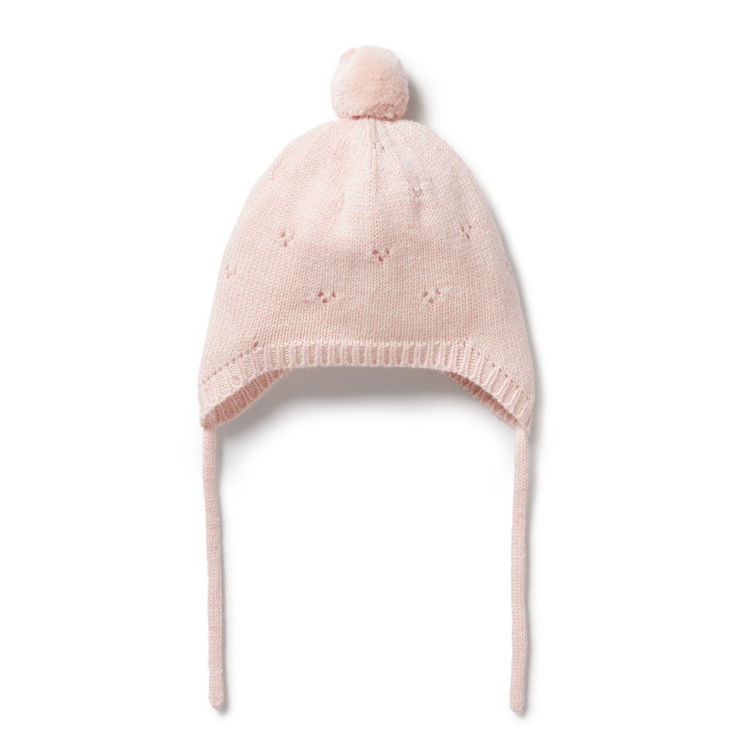 Wilson & Frenchy Knitted Pink Knitted Pointelle Bonnet-Aster & Ruby