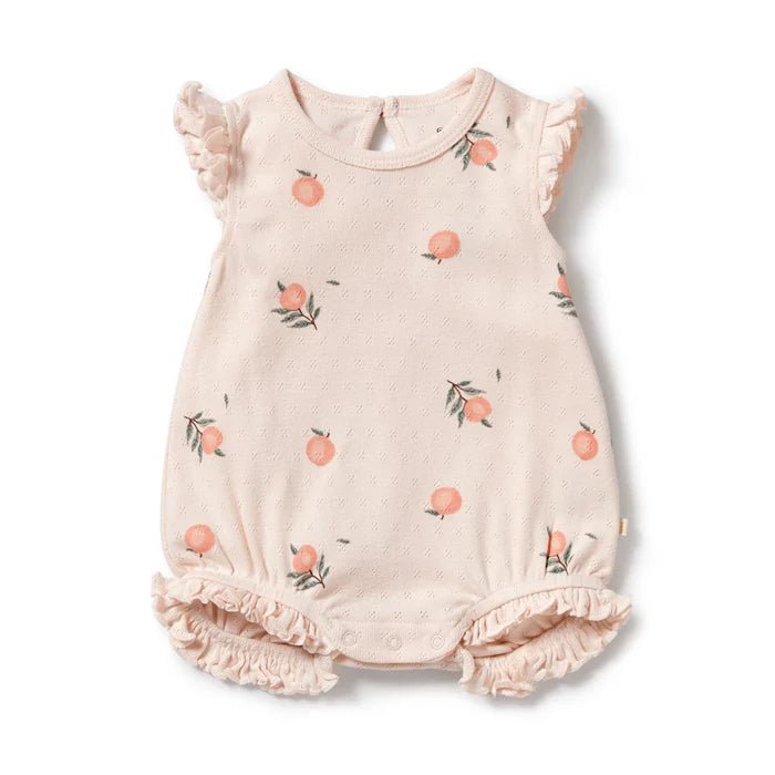 Wilson & Frenchy Organic Pointelle Ruffle Growsuit - Peaches - Aster & Ruby