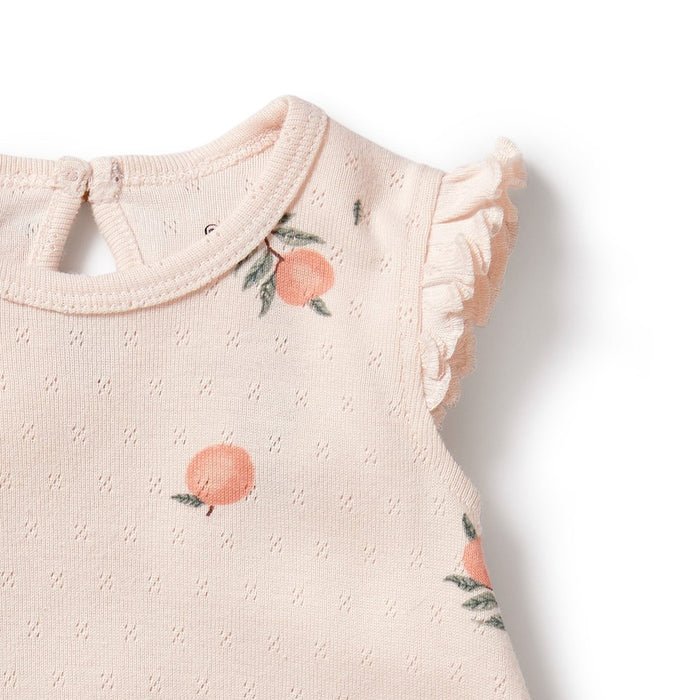 Wilson & Frenchy Organic Pointelle Ruffle Growsuit - Peaches - Aster & Ruby